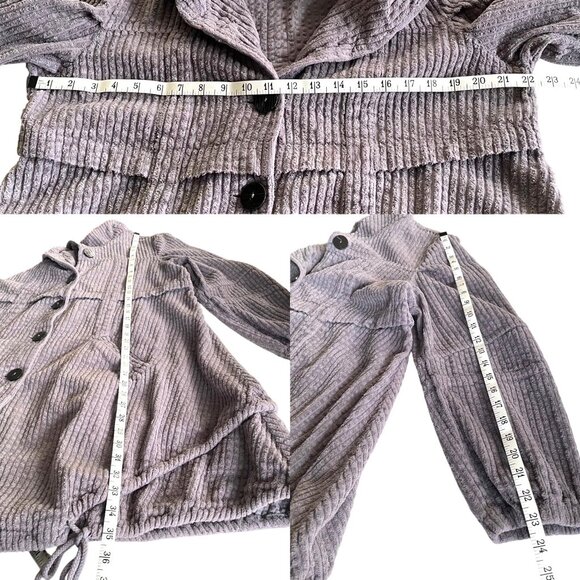 Vtg CMC By Color Me Cotton Gray Corduroy Hooded Button-Up Swing Coat Women's M - Picture 7 of 8